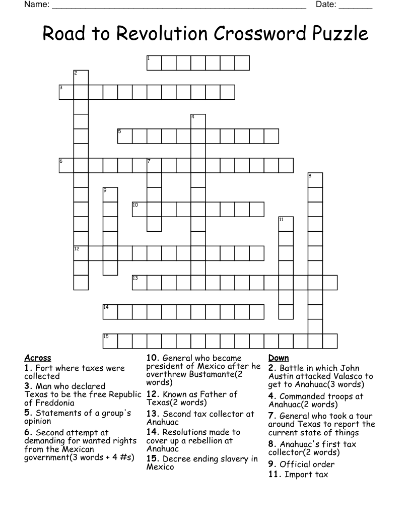 Road to Revolution Crossword Puzzle