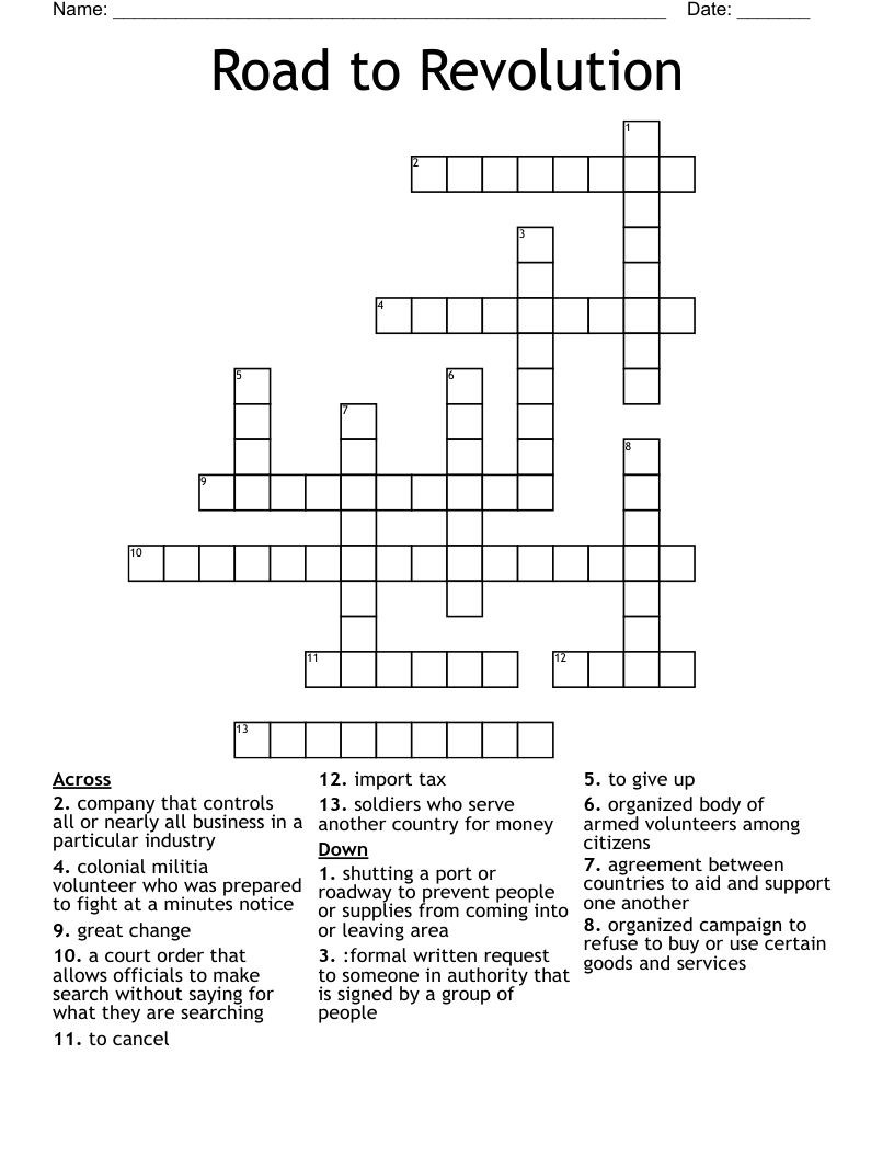 Road to Revolution  Crossword