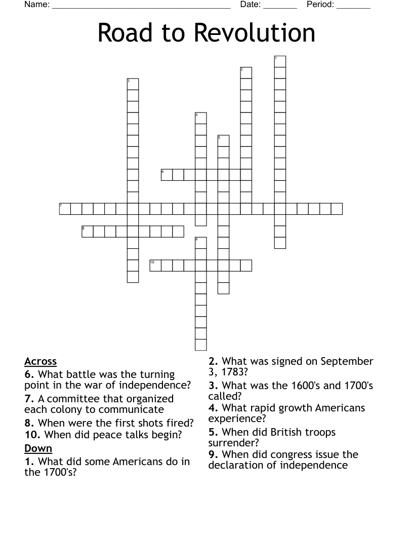 Road to Revolution  Crossword