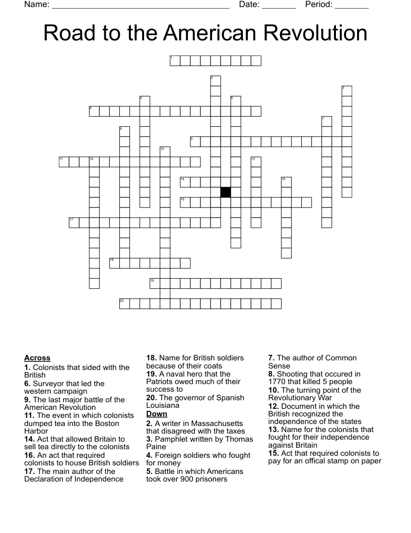 Road to the American Revolution Crossword