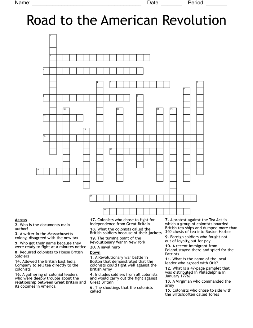 Road to the American Revolution Crossword