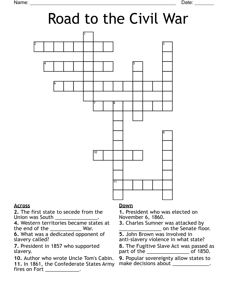 Road to the Civil War Crossword