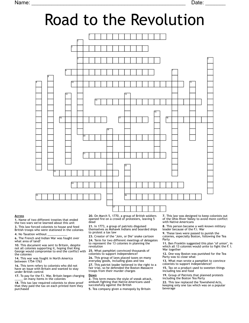 Road to the Revolution Crossword