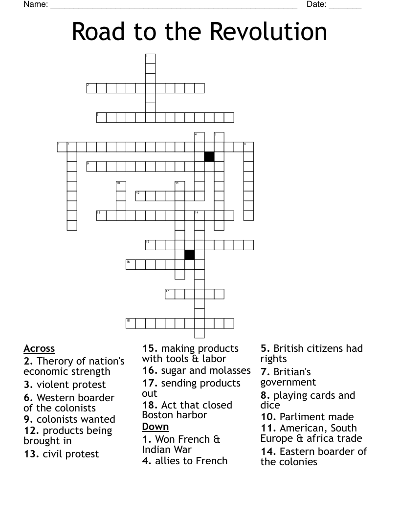 Road to the Revolution Crossword