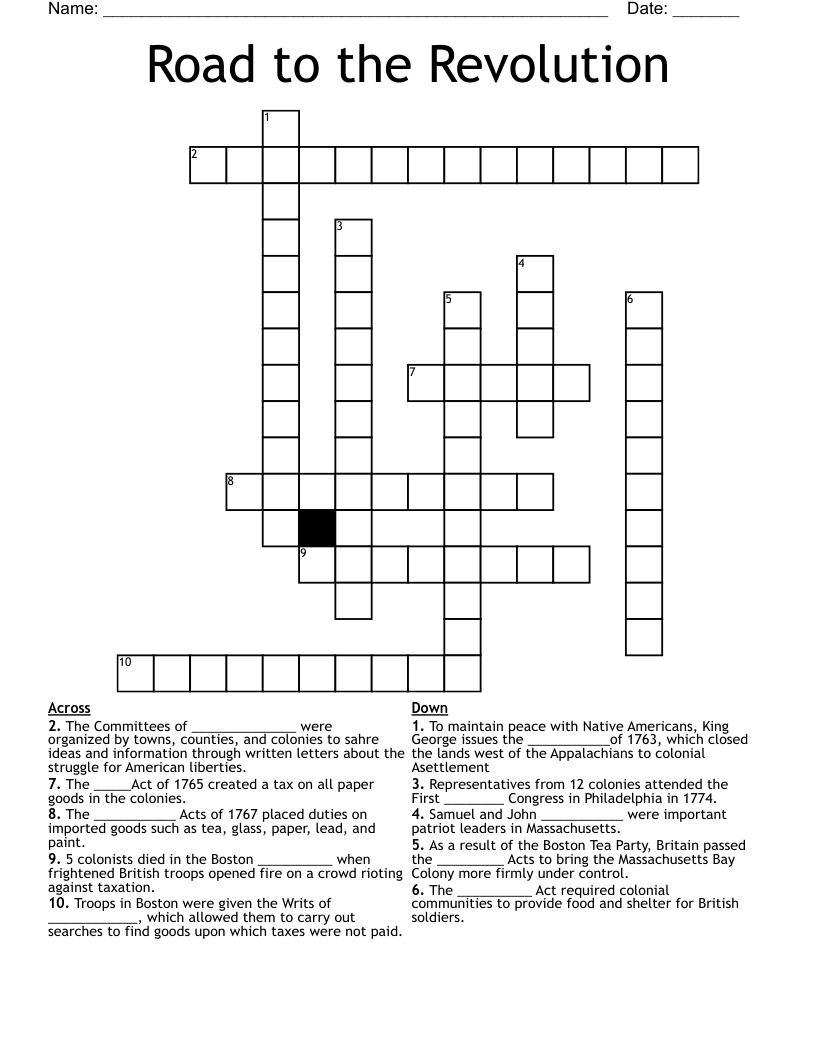 Road to the Revolution Crossword