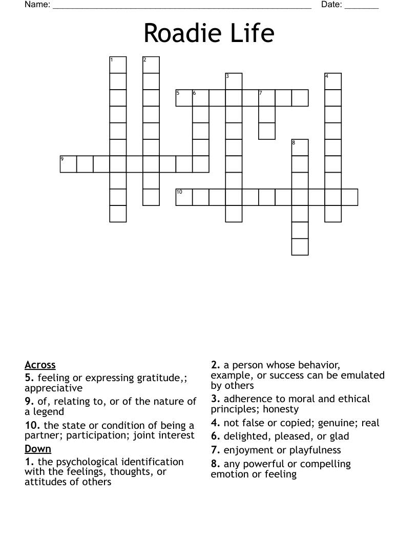 Roadie Life Crossword