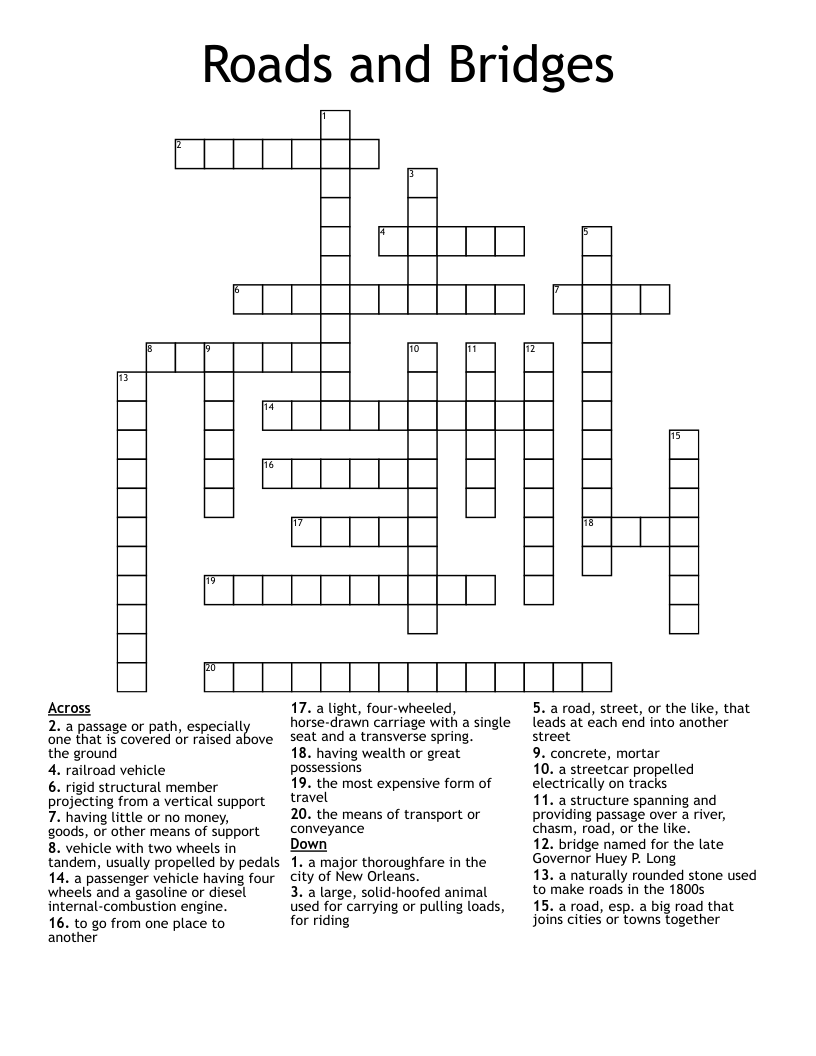Roads and Bridges Crossword