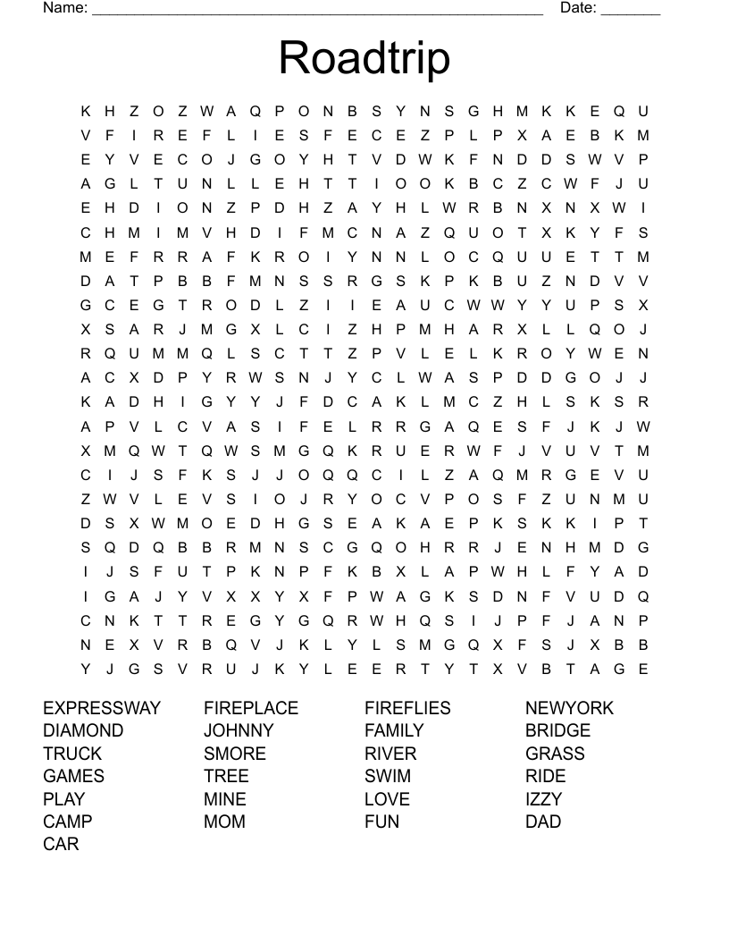 Roadtrip Word Search