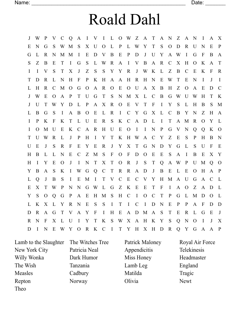Roald Dahl Word Search