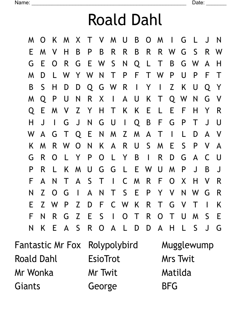 Roald Dahl Word Search