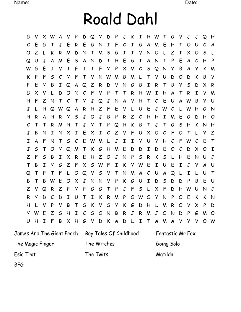 Roald Dahl Word Search