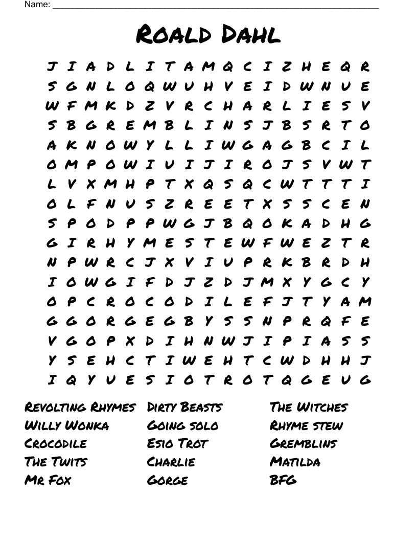 Roald Dahl Word Search