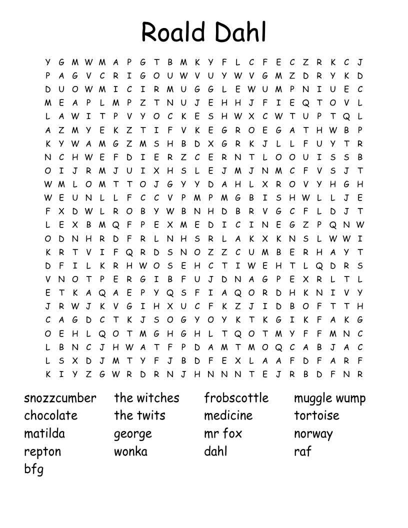 Roald Dahl Word Search