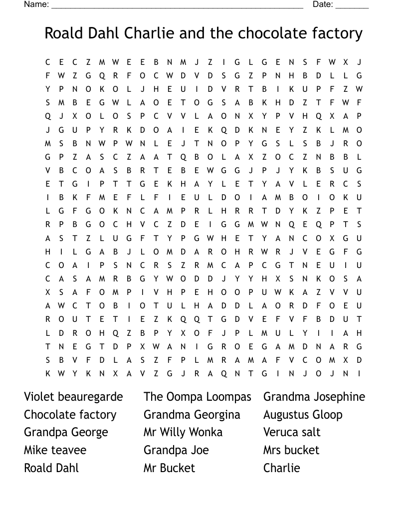 Roald Dahl Charlie and the chocolate factory  Word Search
