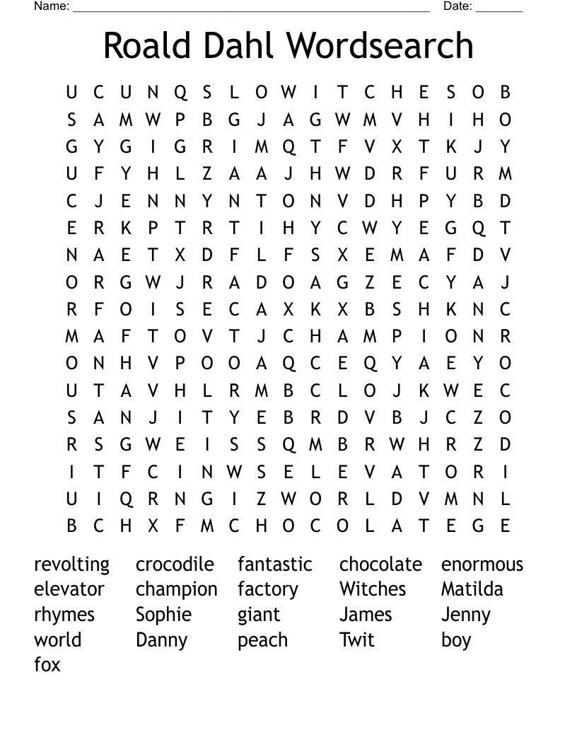 Roald Dahl Wordsearch
