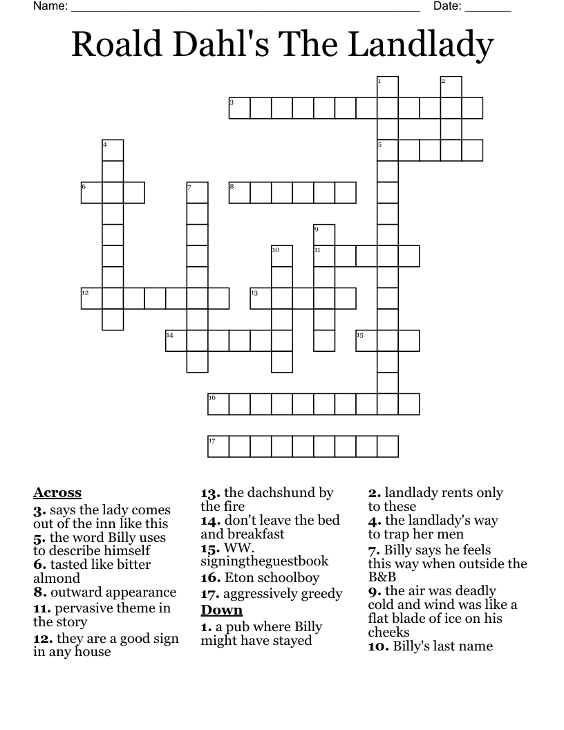 Roald Dahl's The Landlady Crossword