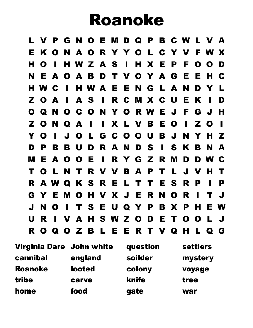 Roanoke Word Search