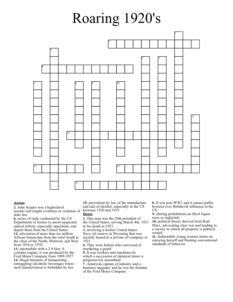 Roaring 1920's Crossword