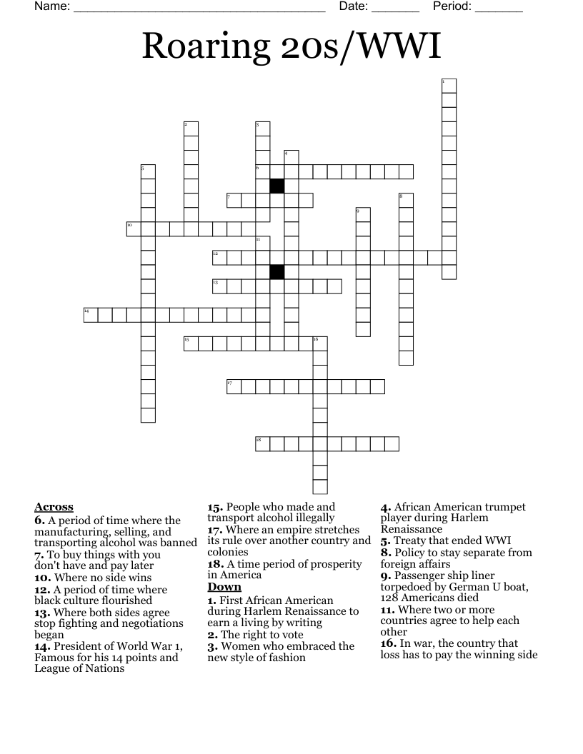 Roaring 20s/WWI Crossword