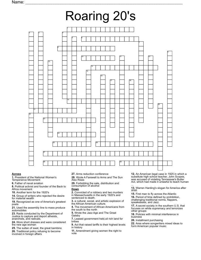 Roaring 20's Crossword