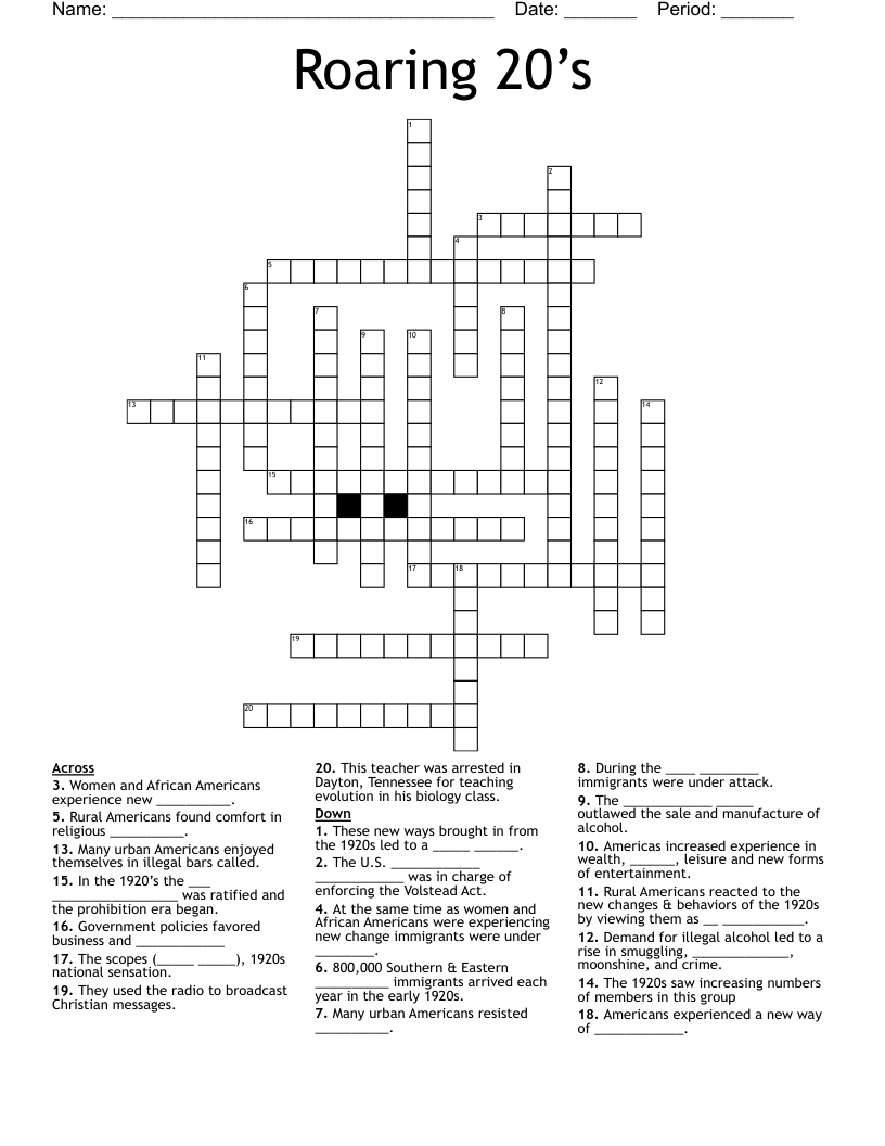 Roaring 20’s Crossword