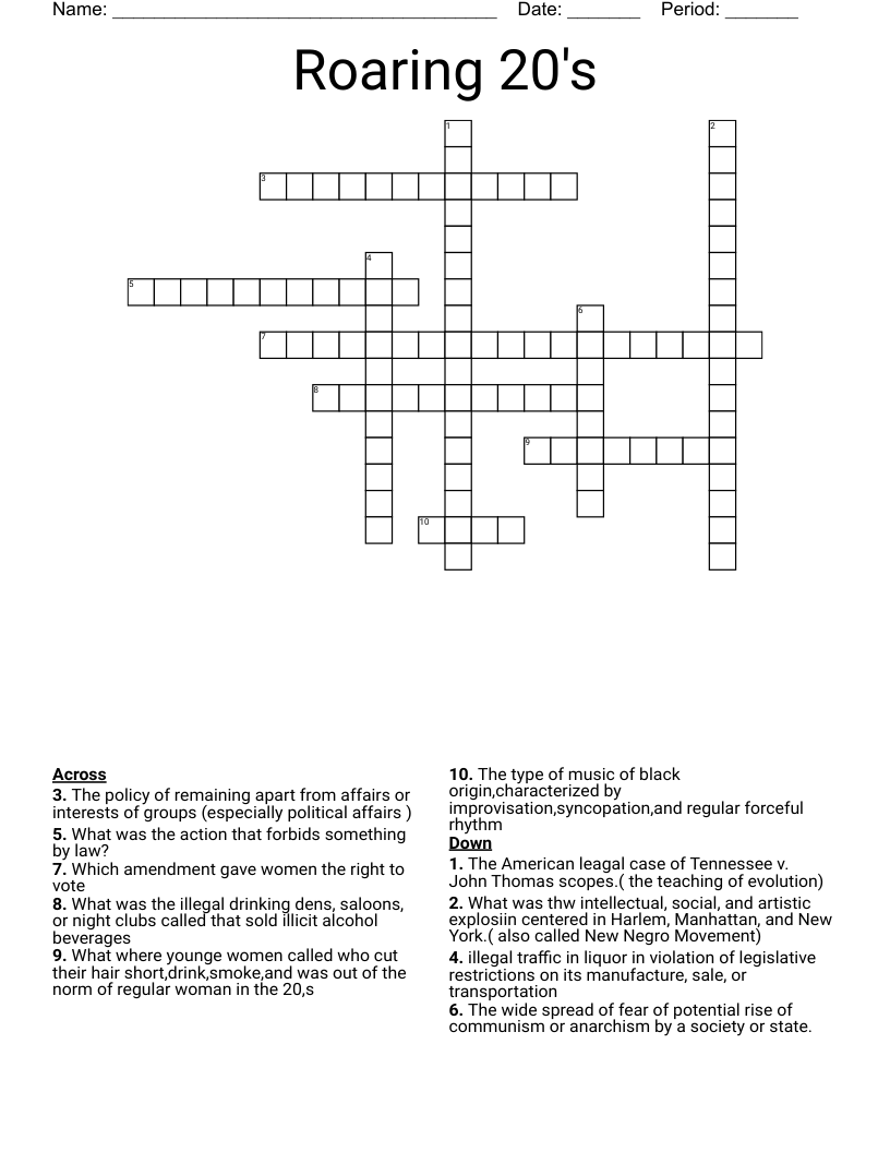 Roaring 20's Crossword