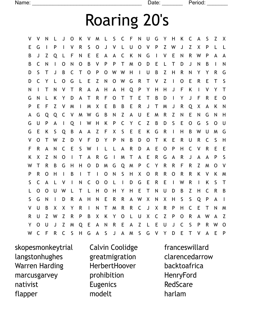Roaring 20's Word Search