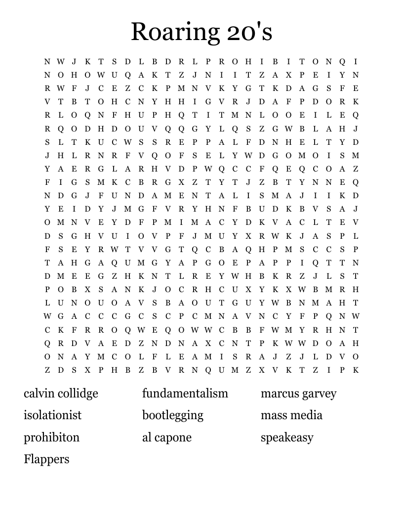 Roaring 20's Word Search