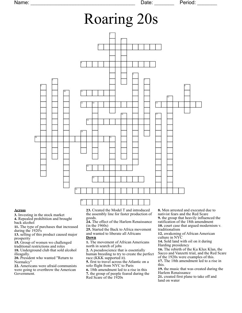 Roaring 20s Crossword