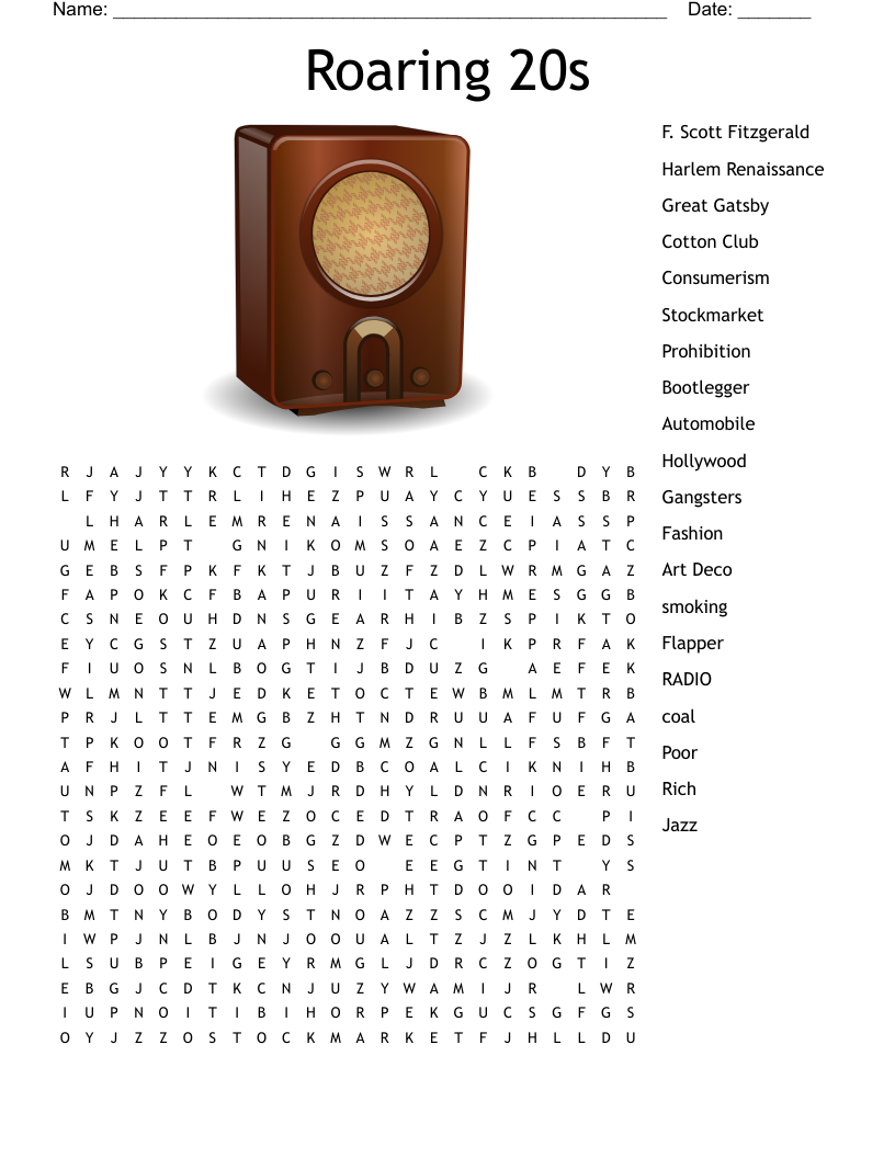 Roaring 20s Word Search