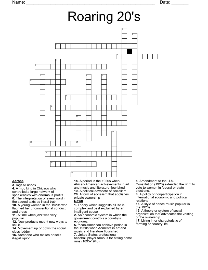 Roaring 20's Crossword