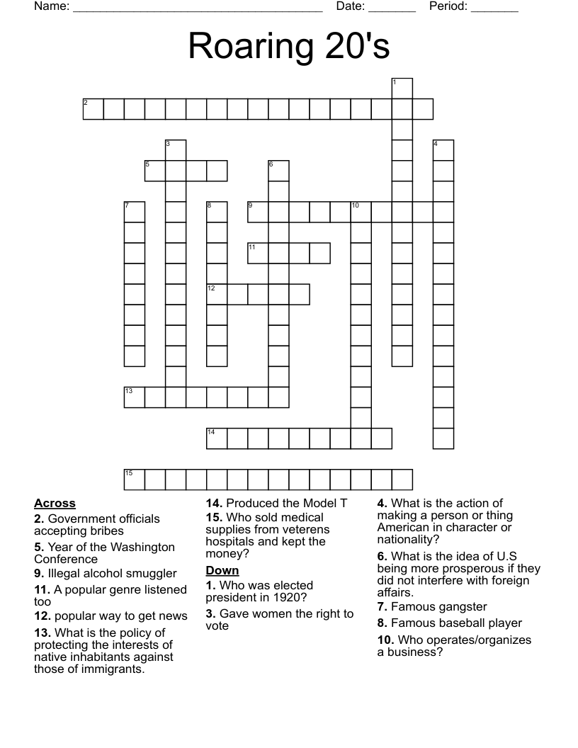 Roaring 20's Crossword