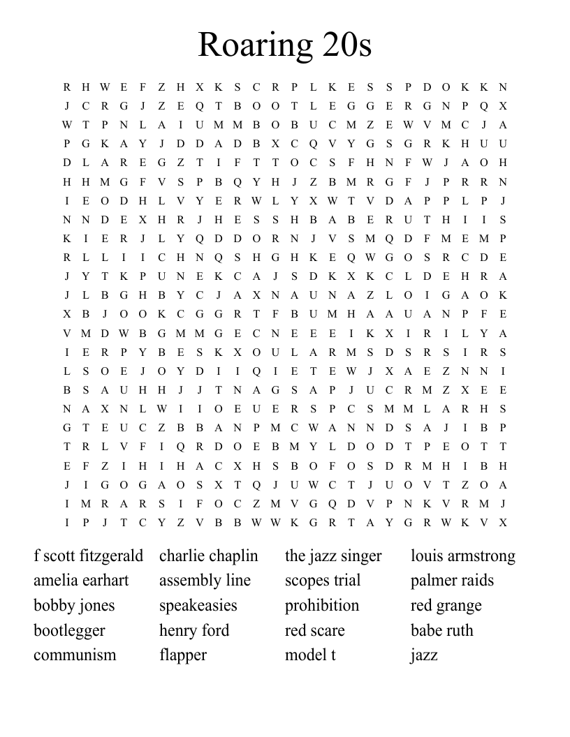 Roaring 20s Word Search