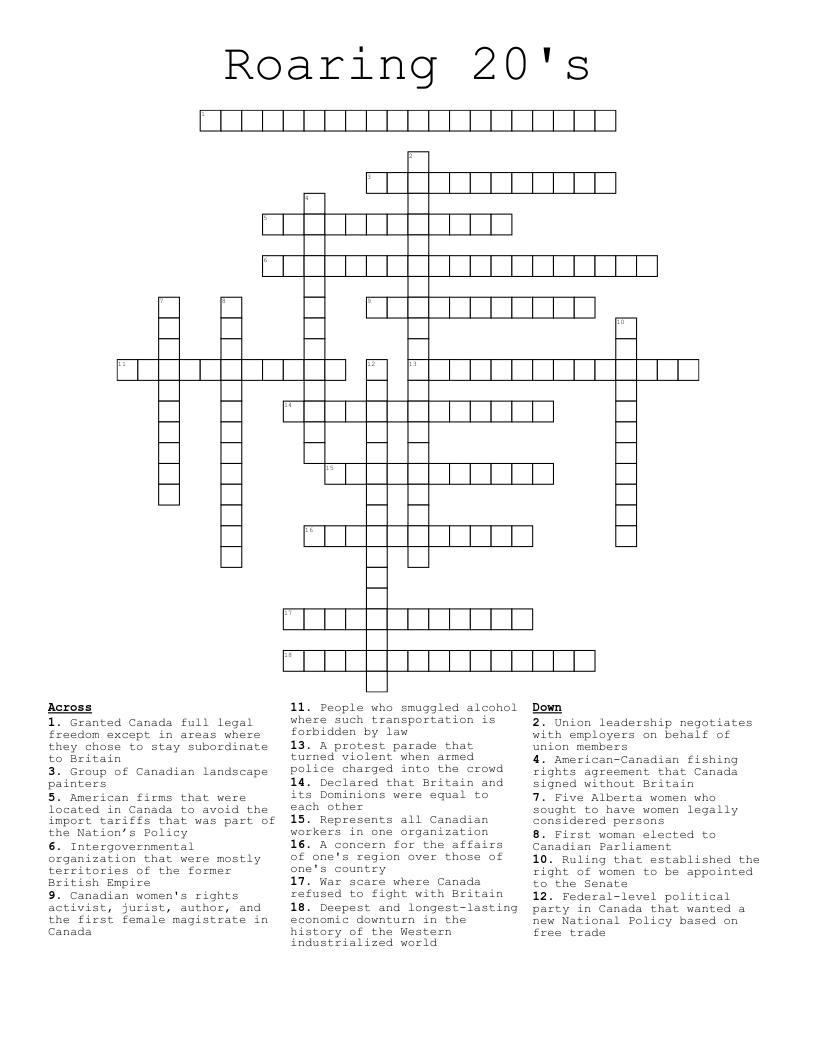 Roaring 20's Crossword