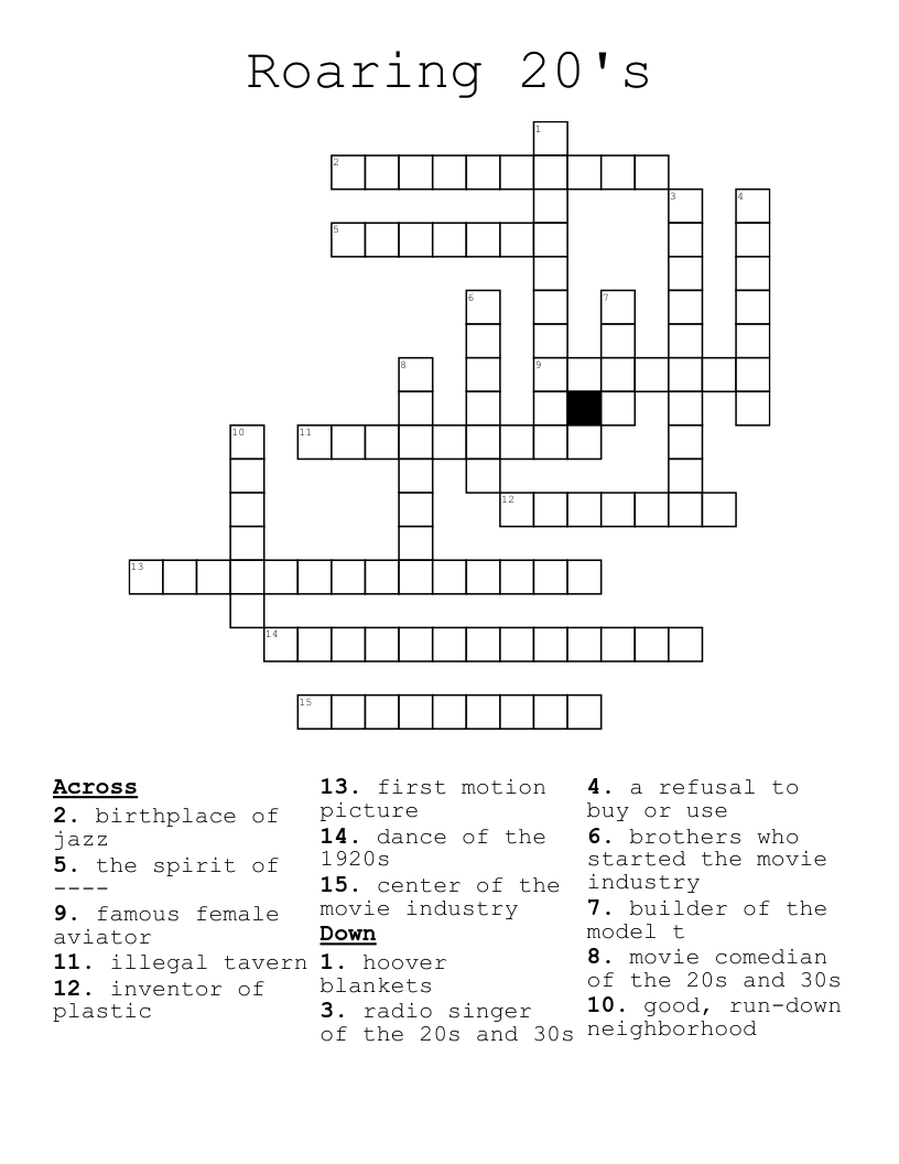 Roaring 20's Crossword