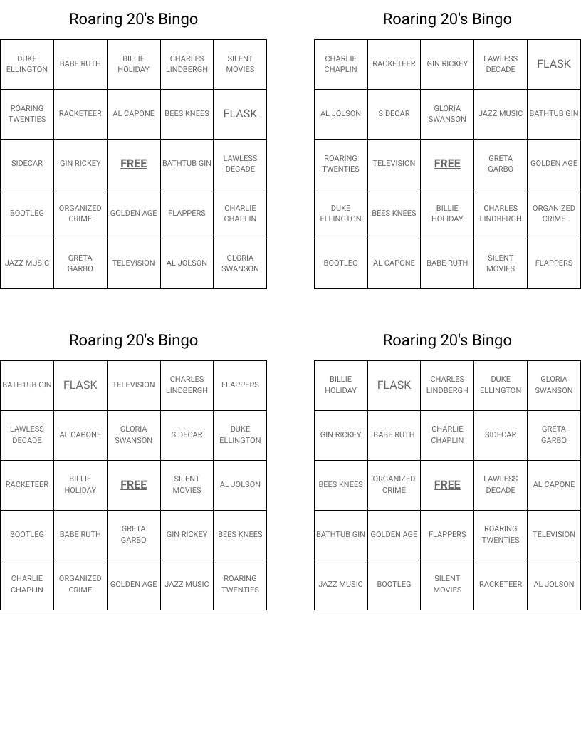 Roaring 20's Bingo
