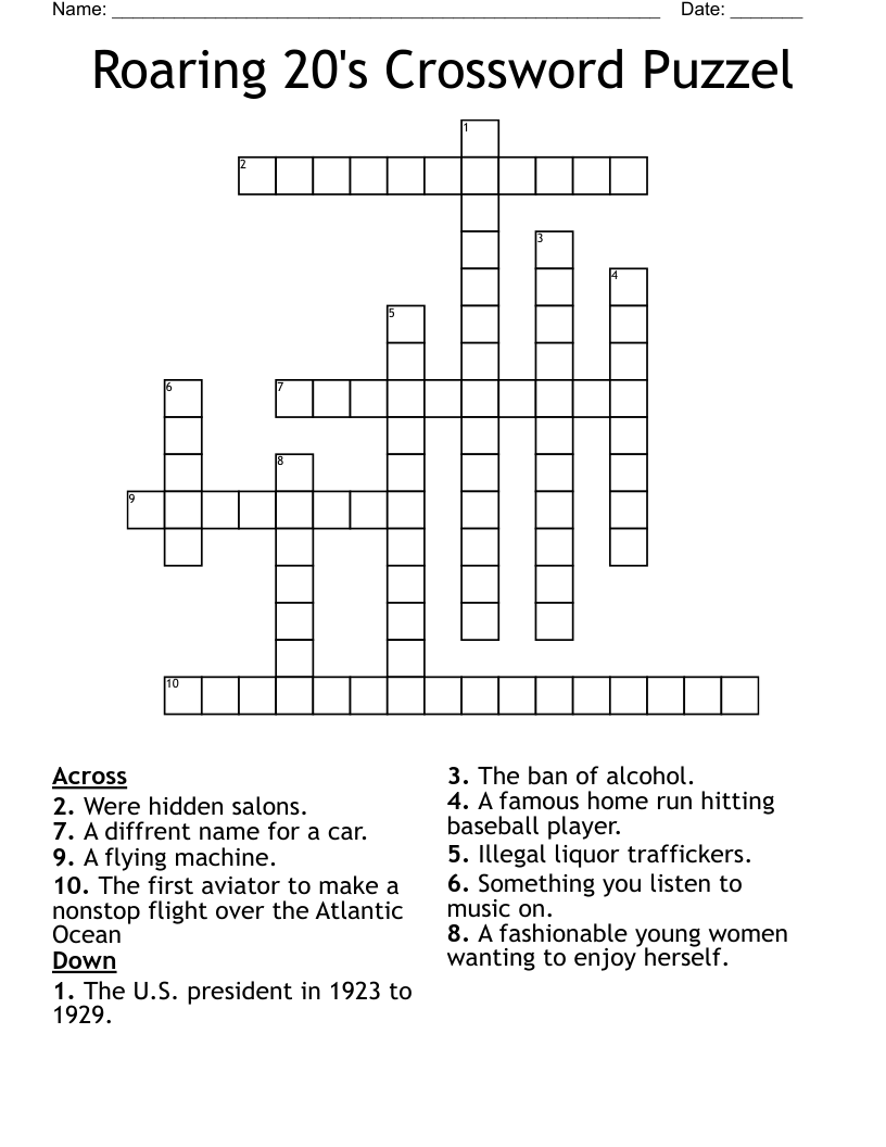 Roaring 20's Crossword Puzzel