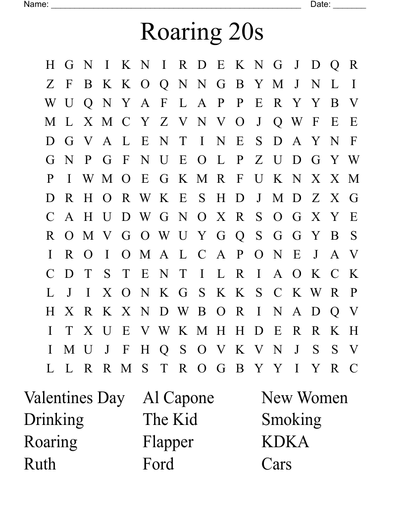 Roaring 20s  Word Search