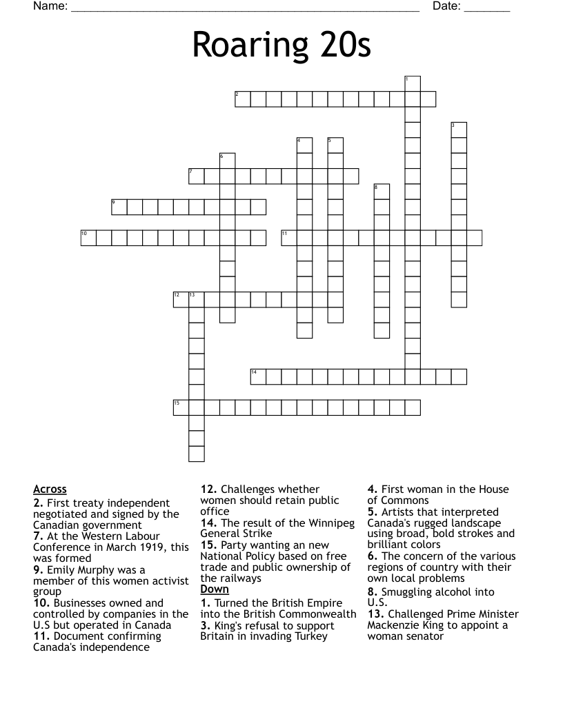 Roaring 20s  Crossword