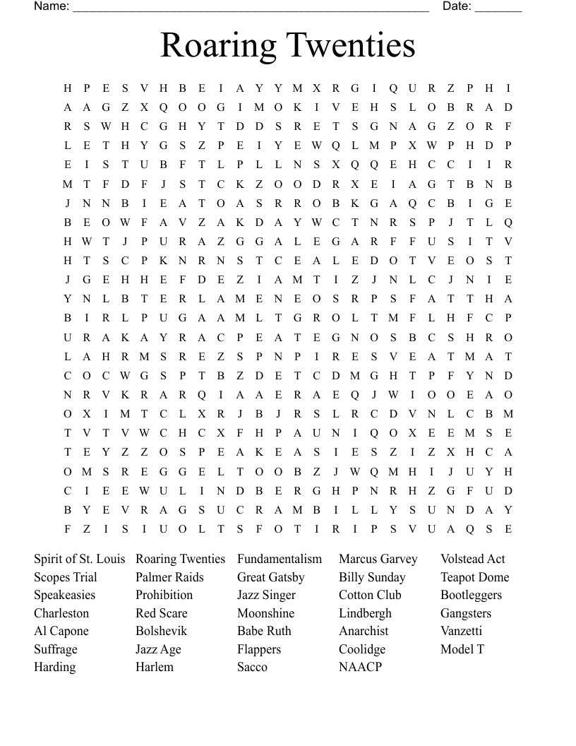 Roaring Twenties Word Search
