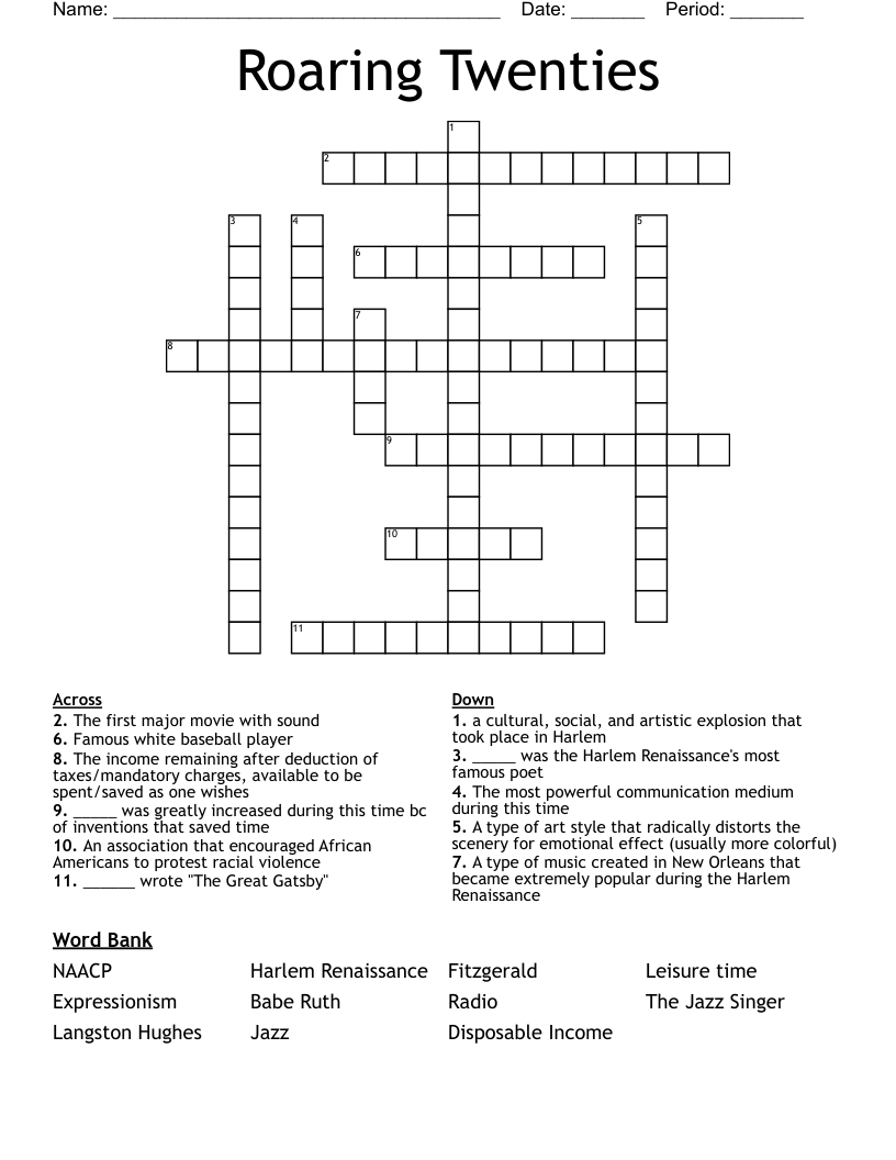 Roaring Twenties Crossword