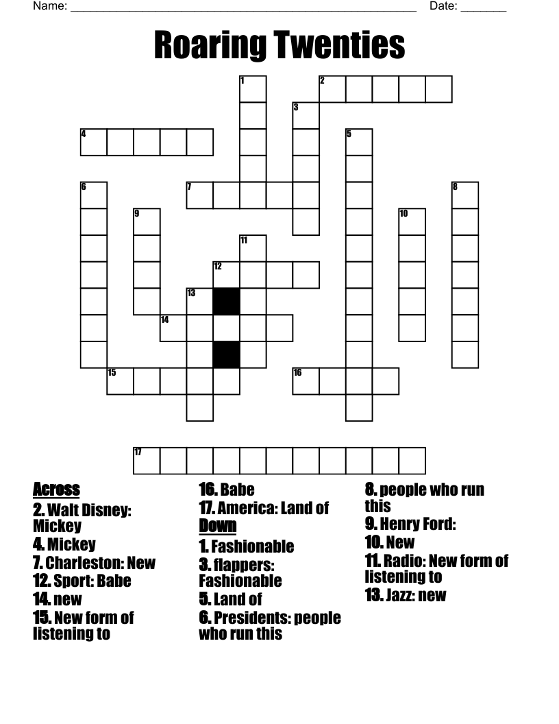 Roaring Twenties Crossword