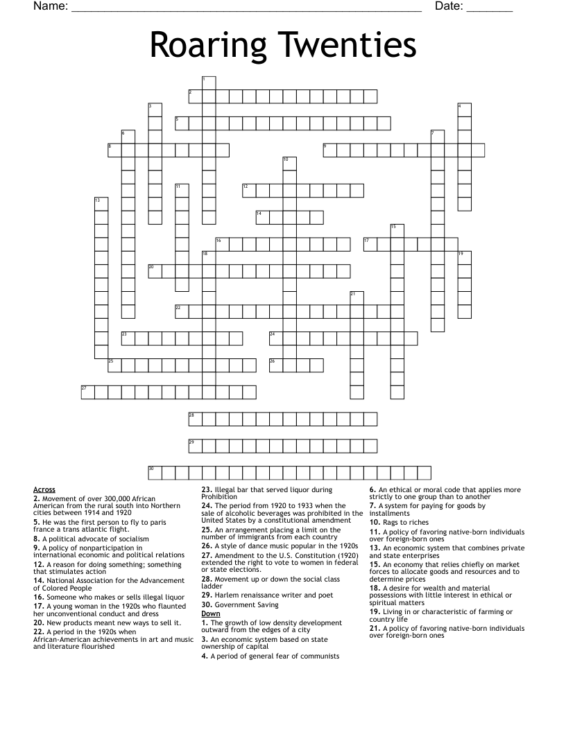 Roaring Twenties Crossword