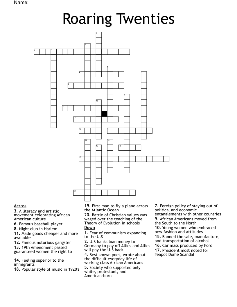 Roaring Twenties Crossword
