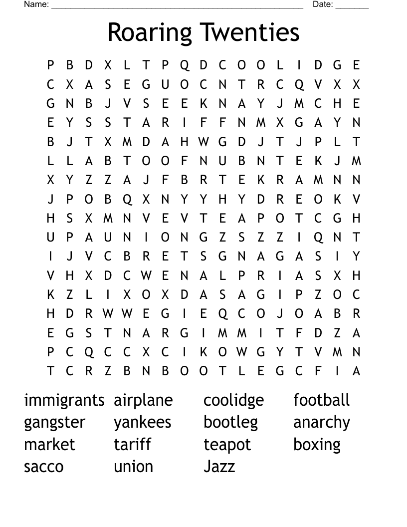 Roaring Twenties Word Search