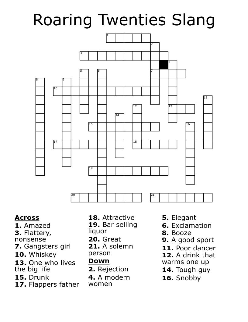 Roaring Twenties Slang Crossword