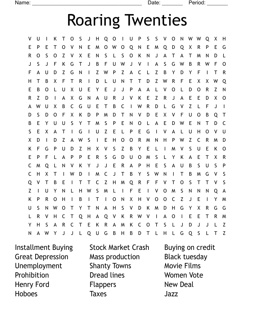 Roaring Twenties  Word Search