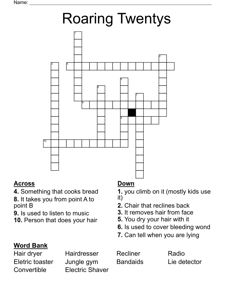 Roaring Twentys Crossword