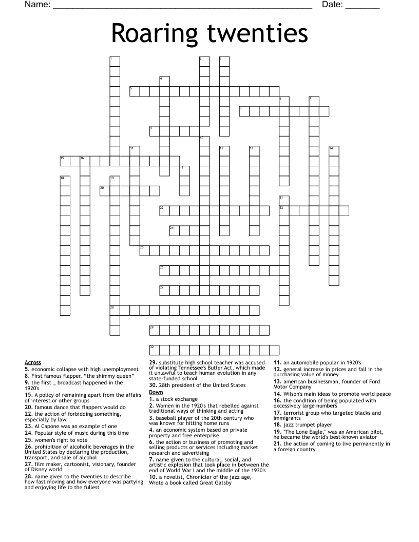 Roaring twenties Crossword
