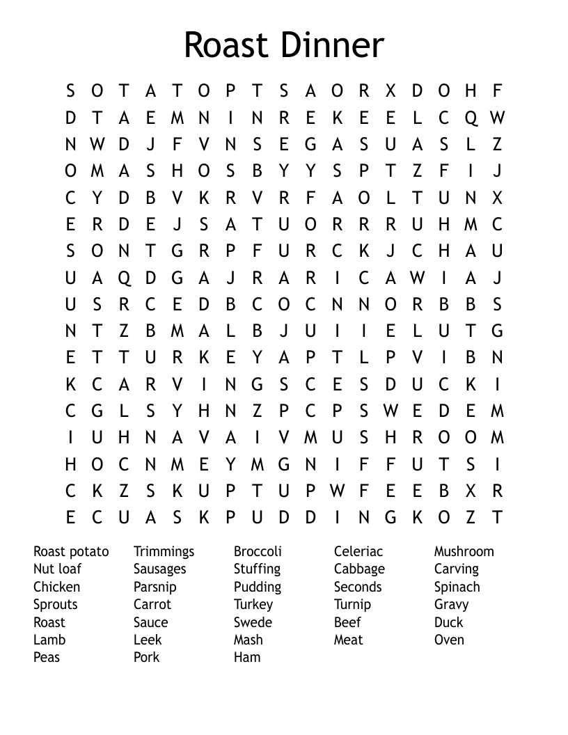 Roast Dinner Word Search
